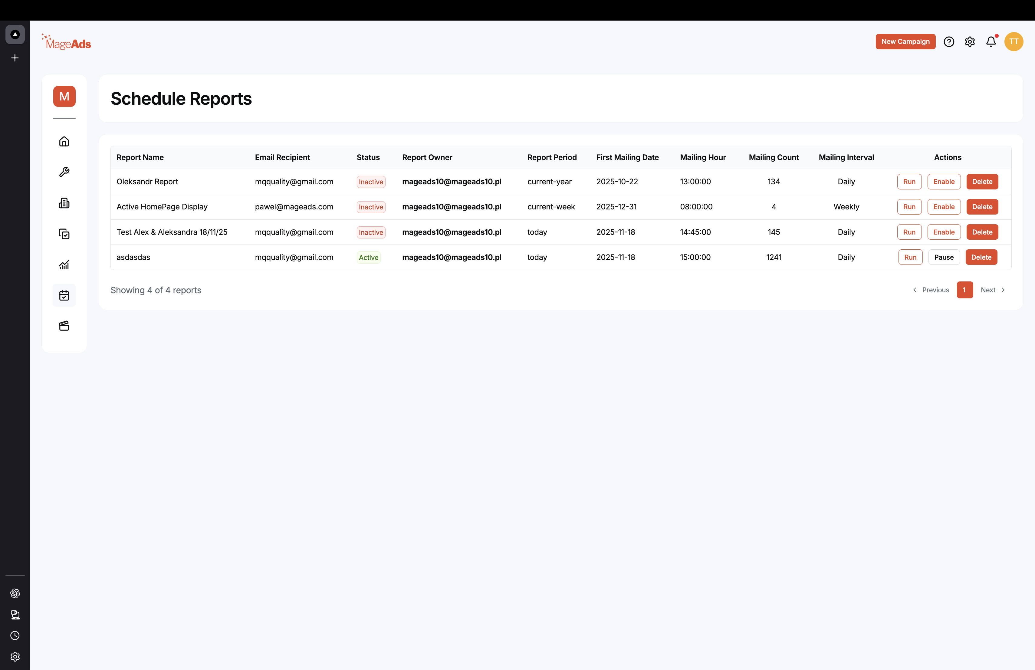 Schedule Reports Management