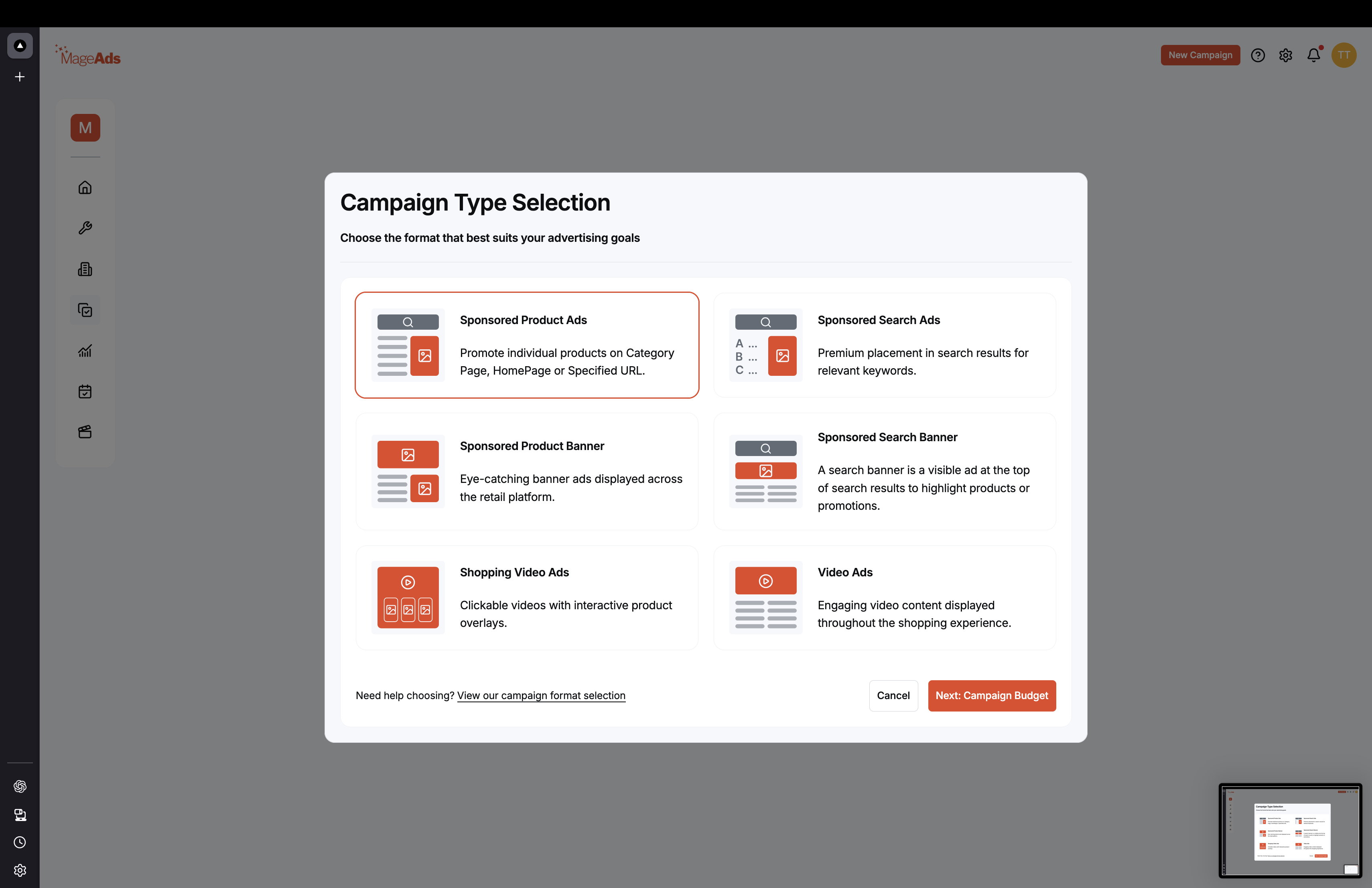 Campaign Type Selection